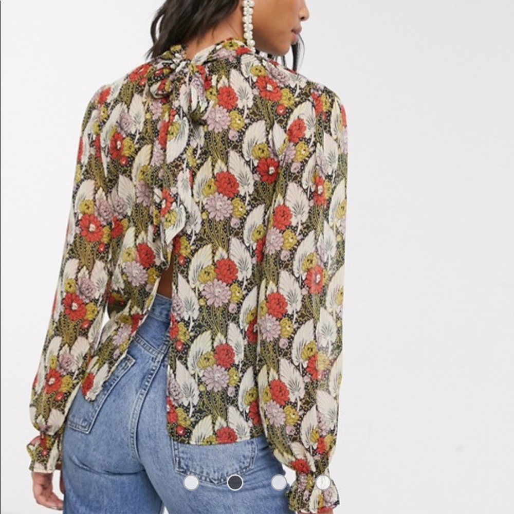 Topshop Floral Print Gather Neck Blouse Size 4